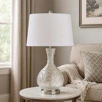 150 Watt Textured Glass Base Table Lamp, White and Clear  - BM233332