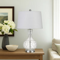 150 Watt Textured Glass Base Table Lamp, White and Clear  - BM233332