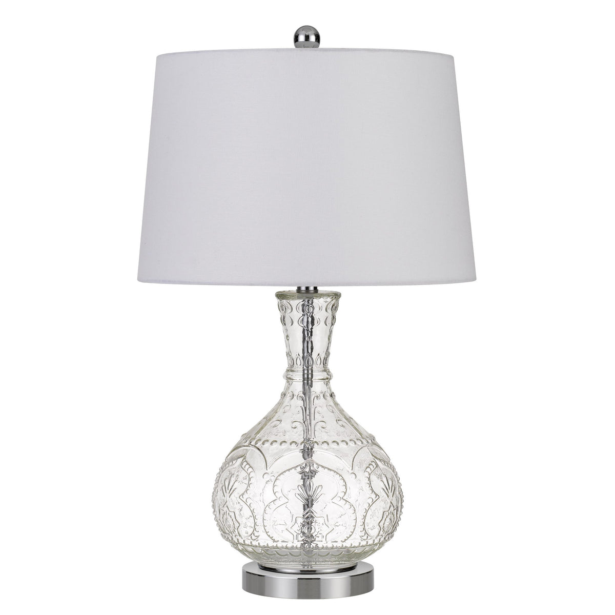 150 Watt Textured Glass Base Table Lamp, White and Clear  - BM233332