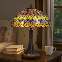 120 Watt Tiffany Table Lamp with Engraved Base, Multicolor - BM233347