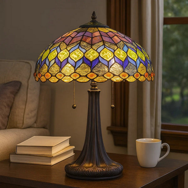 120 Watt Tiffany Table Lamp with Engraved Base, Multicolor - BM233347