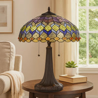 120 Watt Tiffany Table Lamp with Engraved Base, Multicolor - BM233347