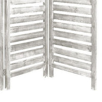 3 Panel Foldable Wooden Screen with Slatted Design, Weatherd White - BM233451