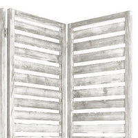 3 Panel Foldable Wooden Screen with Slatted Design, Weatherd White - BM233451