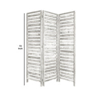 3 Panel Foldable Wooden Screen with Slatted Design, Weatherd White - BM233451