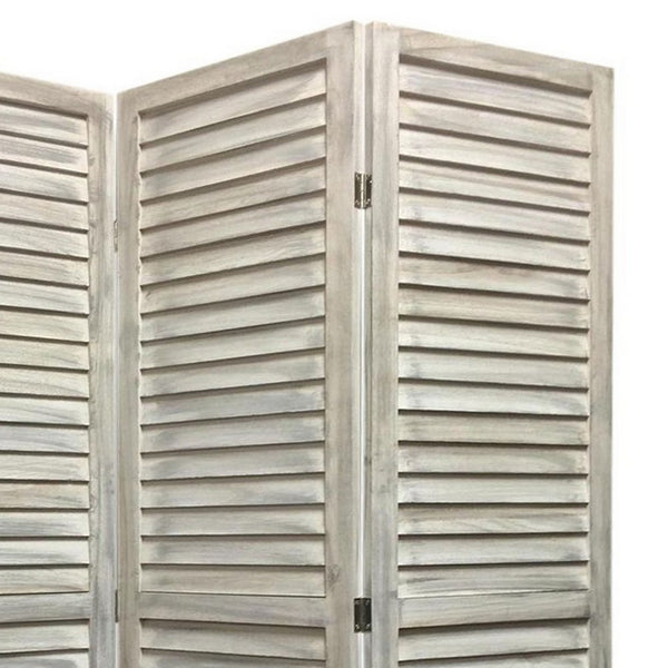 67 Inch 3 Panel Shutter Screen with Fitted Slats, Weathered White - BM233452