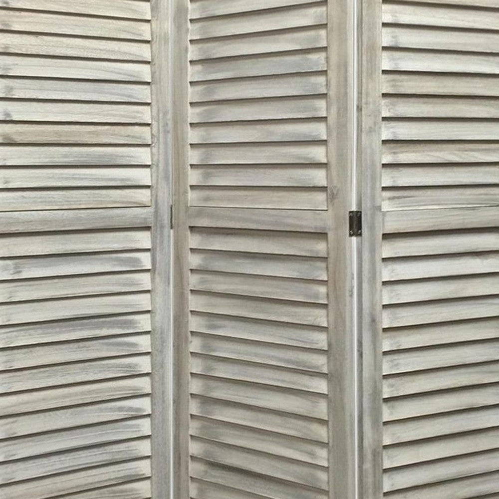 67 Inch 3 Panel Shutter Screen with Fitted Slats, Weathered White - BM233452
