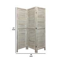 67 Inch 3 Panel Shutter Screen with Fitted Slats, Weathered White - BM233452