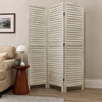 67 Inch 3 Panel Shutter Screen with Fitted Slats, Weathered White - BM233452
