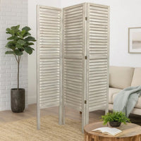 67 Inch 3 Panel Shutter Screen with Fitted Slats, Weathered White - BM233452