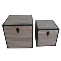 Distressed Wood Square Trunk with Metal Frame Support, Set of 2, Gray - BM233460
