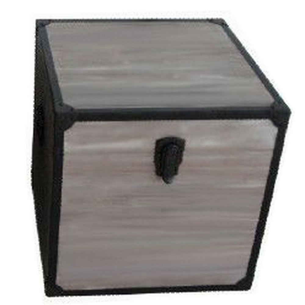 Distressed Wood Square Trunk with Metal Frame Support, Set of 2, Gray - BM233460
