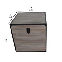 Distressed Wood Square Trunk with Metal Frame Support, Set of 2, Gray - BM233460