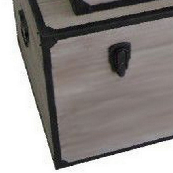 Distressed Wood Rectangular Trunk with Metal Frame Support, Set of 2, Gray - BM233461
