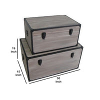 Distressed Wood Rectangular Trunk with Metal Frame Support, Set of 2, Gray - BM233461