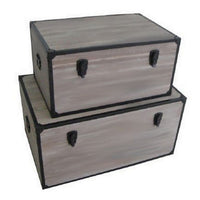 Distressed Wood Rectangular Trunk with Metal Frame Support, Set of 2, Gray - BM233461