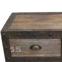 Rustic Style Wood and Metal 4 Drawer Trunk Chest with Rivet Details, Brown - BM233462