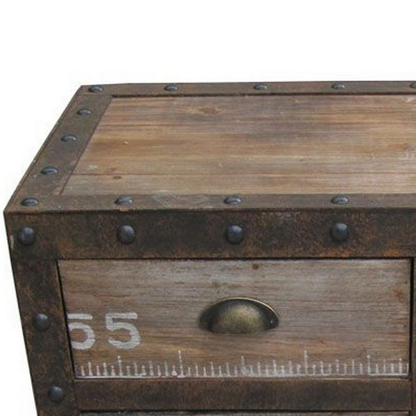 Rustic Style Wood and Metal 4 Drawer Trunk Chest with Rivet Details, Brown - BM233462