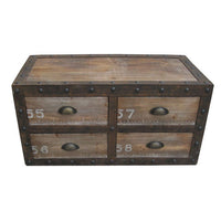 Rustic Style Wood and Metal 4 Drawer Trunk Chest with Rivet Details, Brown - BM233462