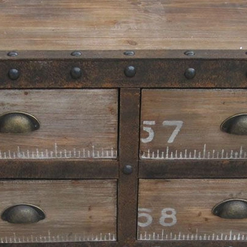 Rustic Style Wood and Metal 4 Drawer Trunk Chest with Rivet Details, Brown - BM233462