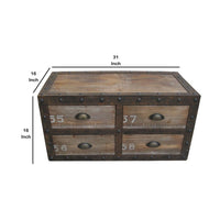 Rustic Style Wood and Metal 4 Drawer Trunk Chest with Rivet Details, Brown - BM233462