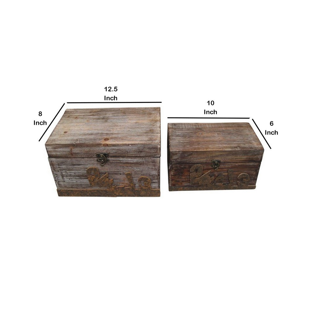 Rustic Style Wood Storage Box with Rustic Metal Accents, Set of 2, Brown - BM233463