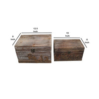 Rustic Style Wood Storage Box with Rustic Metal Accents, Set of 2, Brown - BM233463