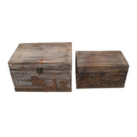 Rustic Style Wood Storage Box with Rustic Metal Accents, Set of 2, Brown - BM233463