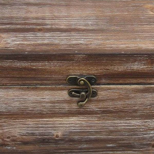 Wooden Storage Box with Antique Metal Swing Hook Clasp, Distressed Brown - BM233464