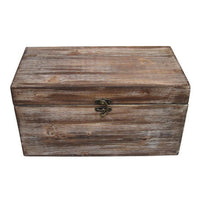 Wooden Storage Box with Antique Metal Swing Hook Clasp, Distressed Brown - BM233464