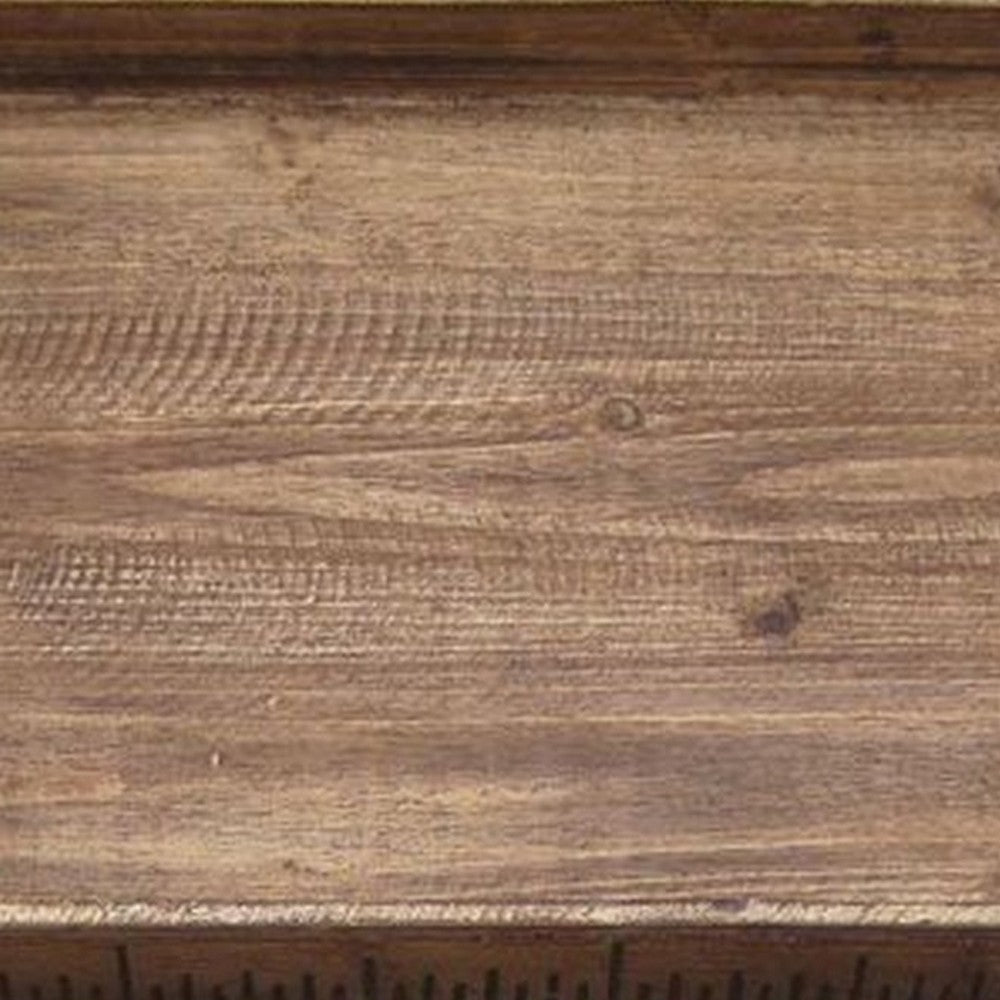 Rough Sawn Textured Rectangular Wooden Ruler Tray, Set of 3, Brown - BM233465