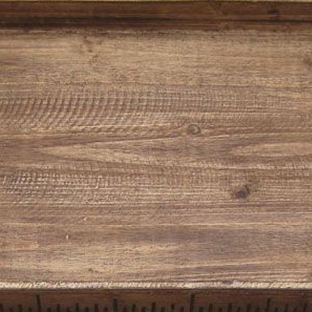 Rough Sawn Textured Rectangular Wooden Ruler Tray, Set of 3, Brown - BM233465