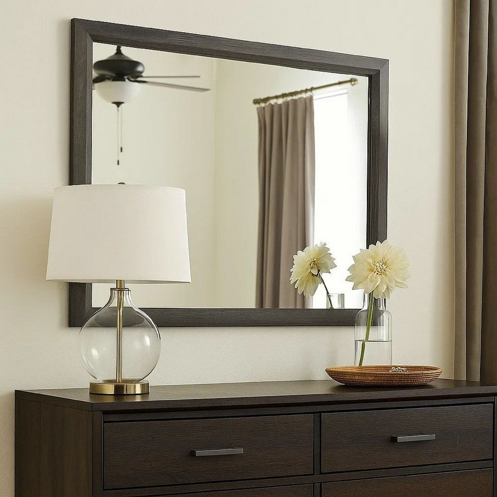39 Inch Contemporary Wooden Frame Mirror, Gray - BM233727