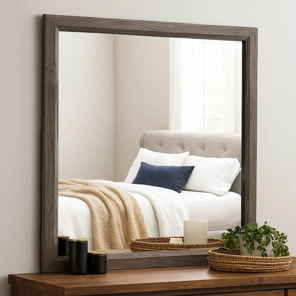 35 Inch Transitional Style Wooden Frame Mirror, Gray - BM233729