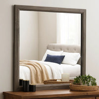 35 Inch Transitional Style Wooden Frame Mirror, Gray - BM233729