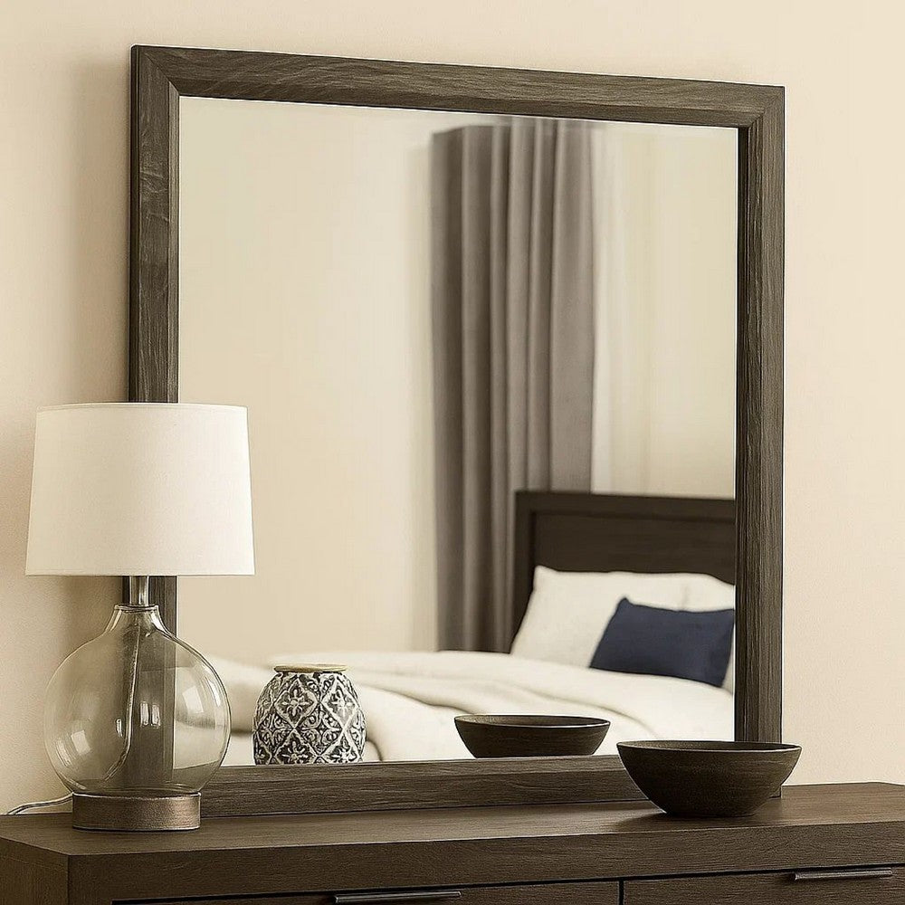 35 Inch Transitional Style Wooden Frame Mirror, Gray - BM233729