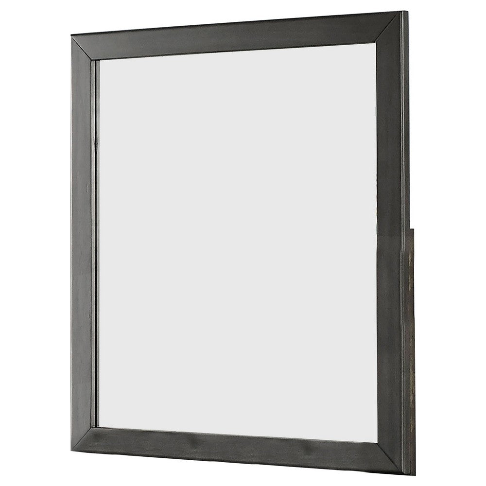 32 Inch Transitional Style Wooden Frame Mirror, Gray - BM233732