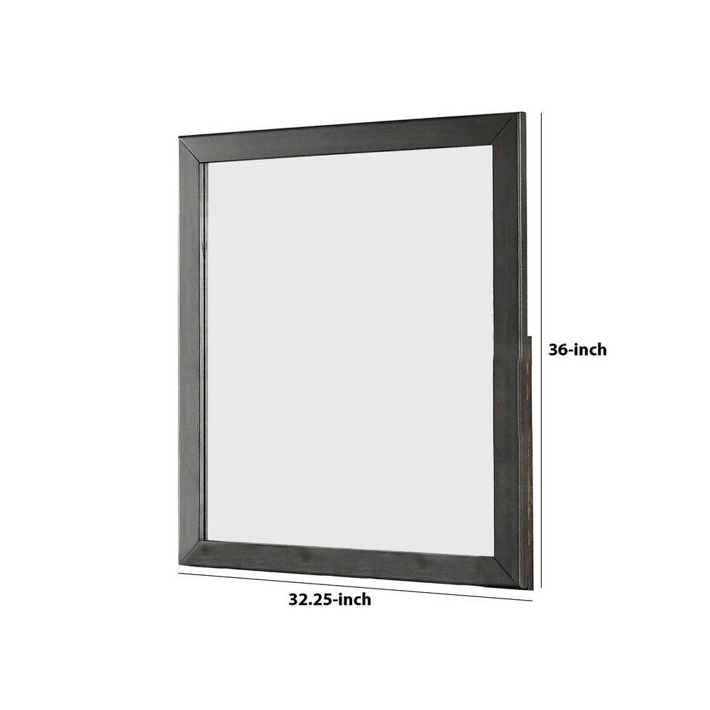 32 Inch Transitional Style Wooden Frame Mirror, Gray - BM233732