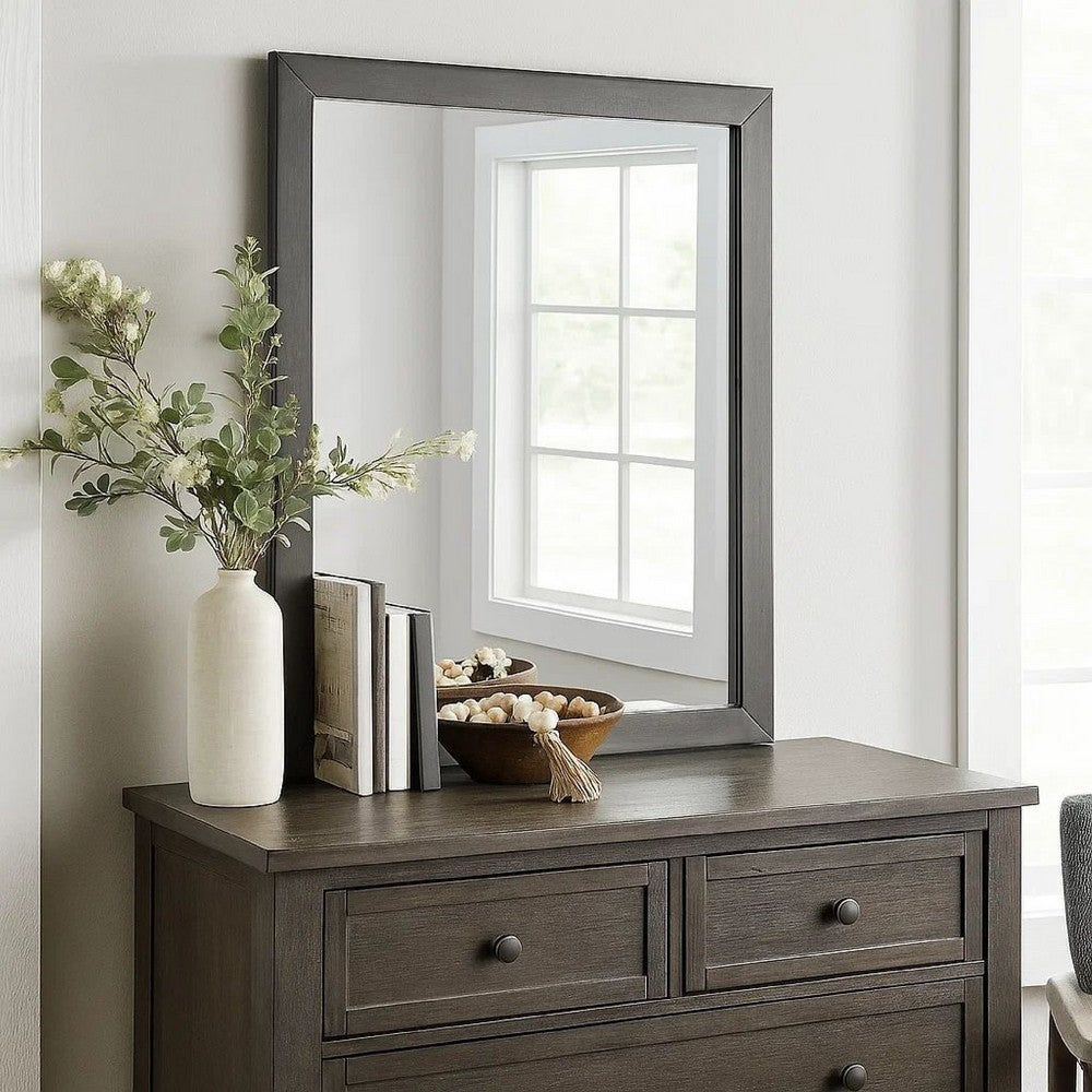 32 Inch Transitional Style Wooden Frame Mirror, Gray - BM233732