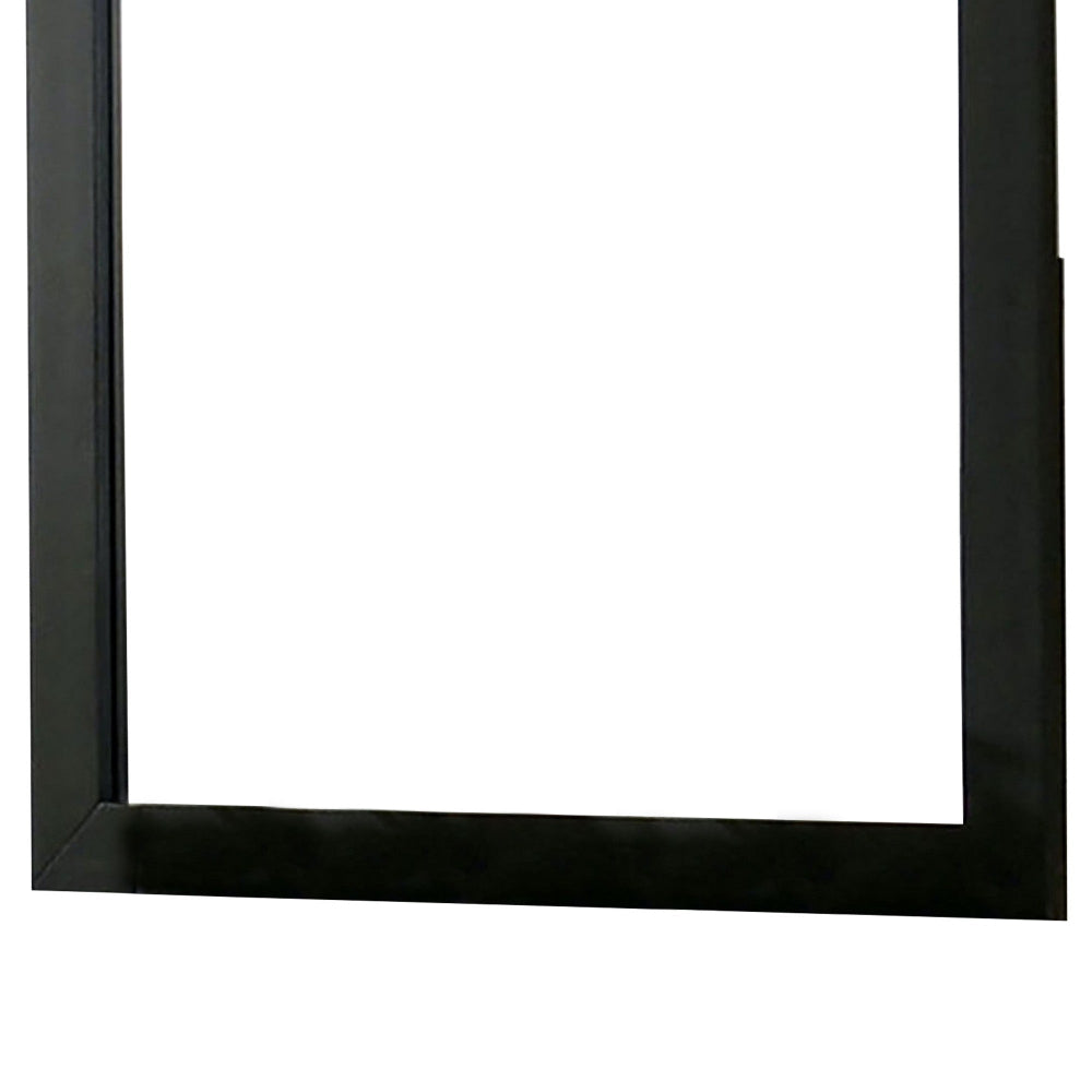 35 Inch Transitional Style Wooden Frame Square Mirror, Black - BM233736
