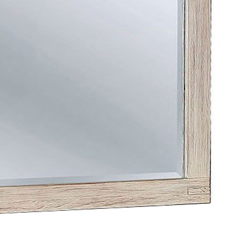 44 Inch Rectangular Rustic Wooden Frame Mirror, Brushed White - BM233750