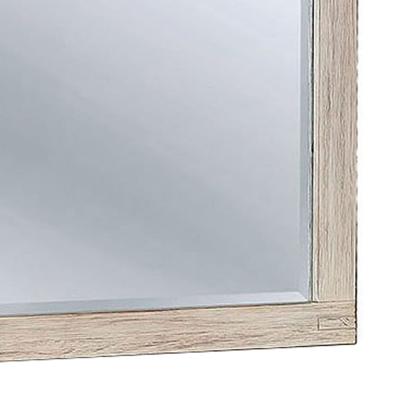 44 Inch Rectangular Rustic Wooden Frame Mirror, Brushed White - BM233750