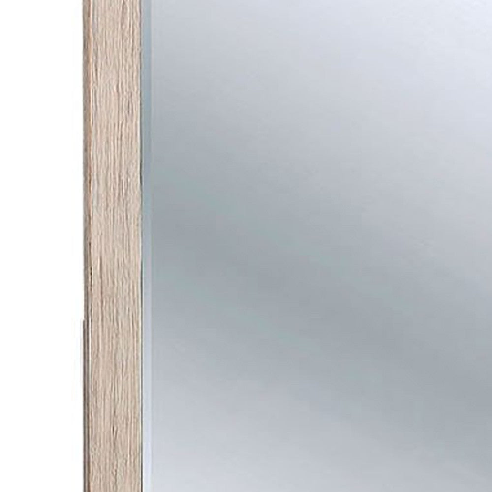 44 Inch Rectangular Rustic Wooden Frame Mirror, Brushed White - BM233750