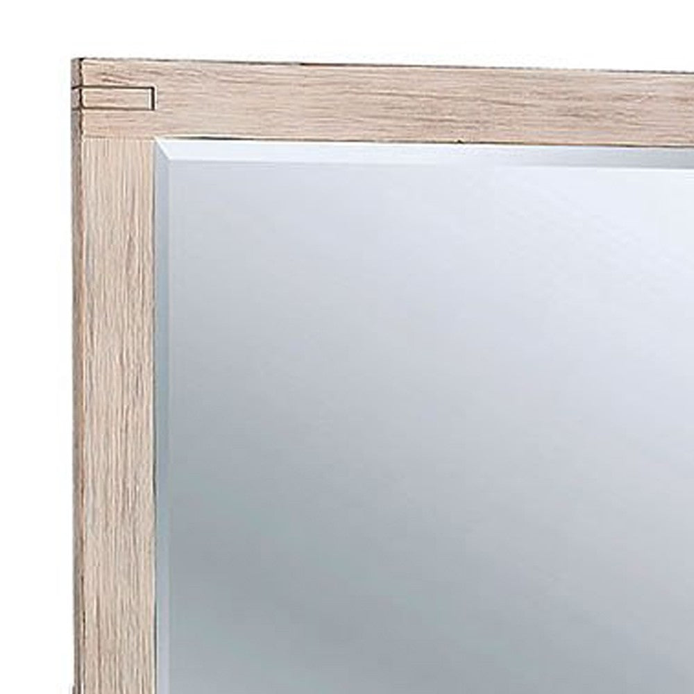 44 Inch Rectangular Rustic Wooden Frame Mirror, Brushed White - BM233750