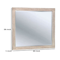 44 Inch Rectangular Rustic Wooden Frame Mirror, Brushed White - BM233750