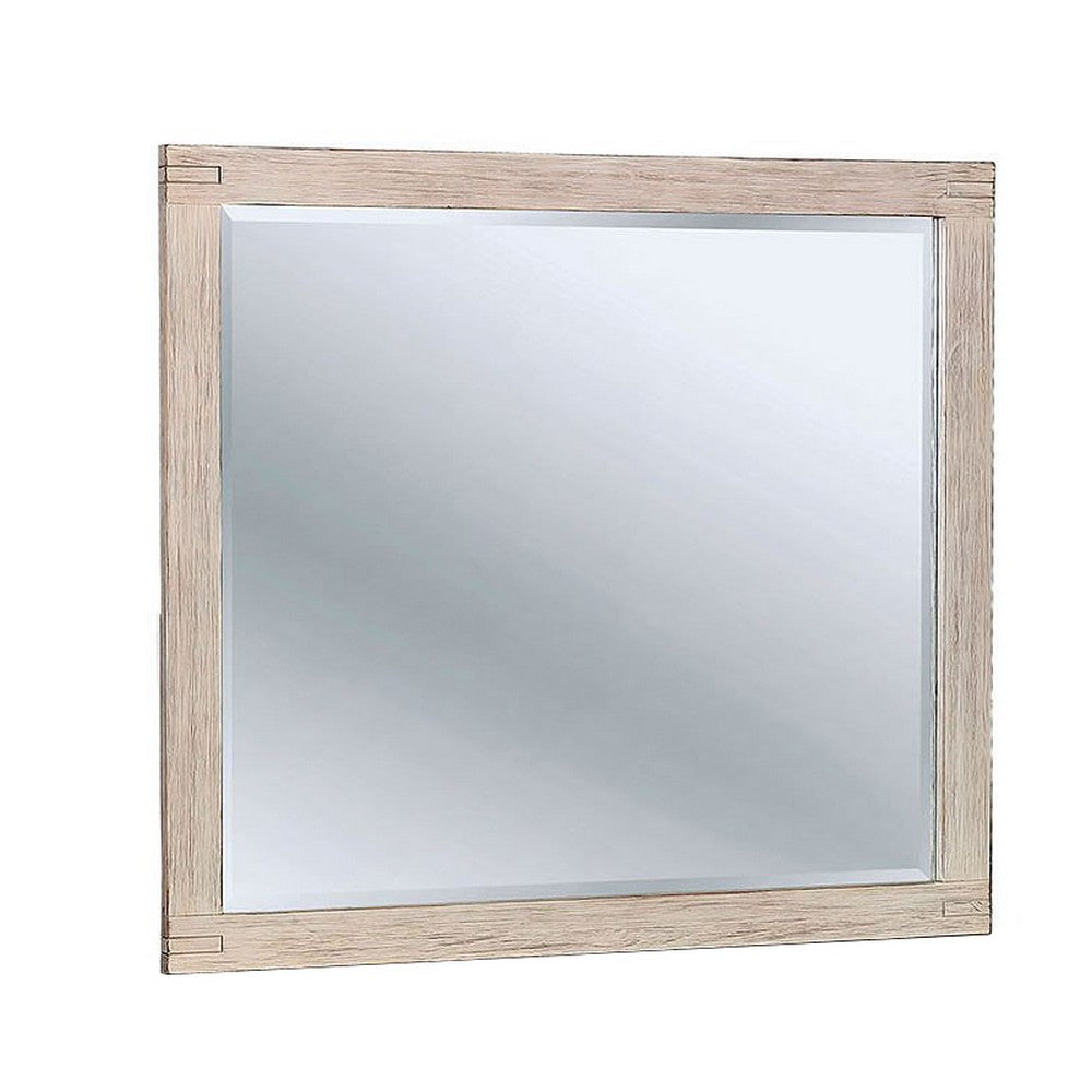 44 Inch Rectangular Rustic Wooden Frame Mirror, Brushed White - BM233750