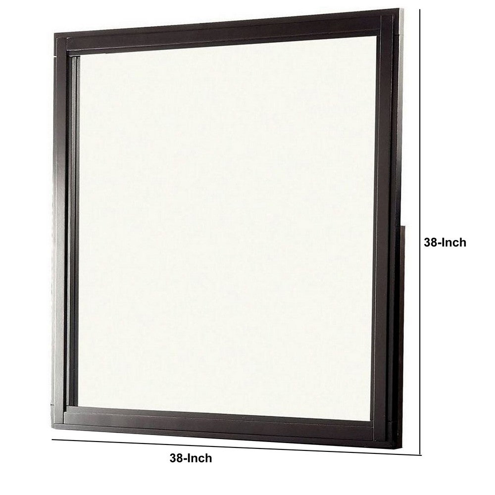 38 Transitional Style Square Wooden Frame Mirror, Espresso - BM233753