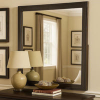 38 Transitional Style Square Wooden Frame Mirror, Espresso - BM233753