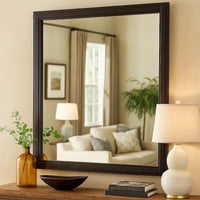 38 Transitional Style Square Wooden Frame Mirror, Espresso - BM233753