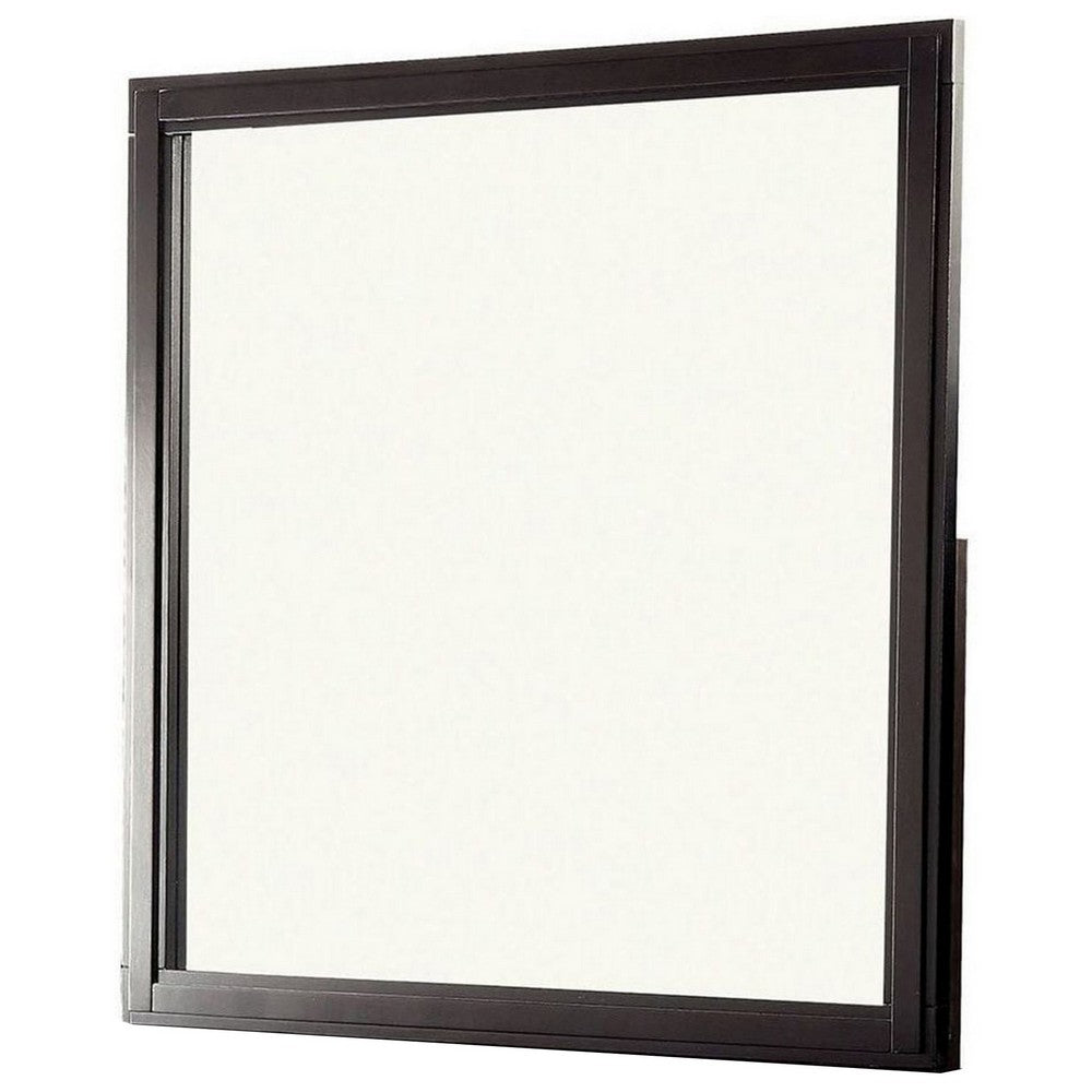 38 Transitional Style Square Wooden Frame Mirror, Espresso - BM233753